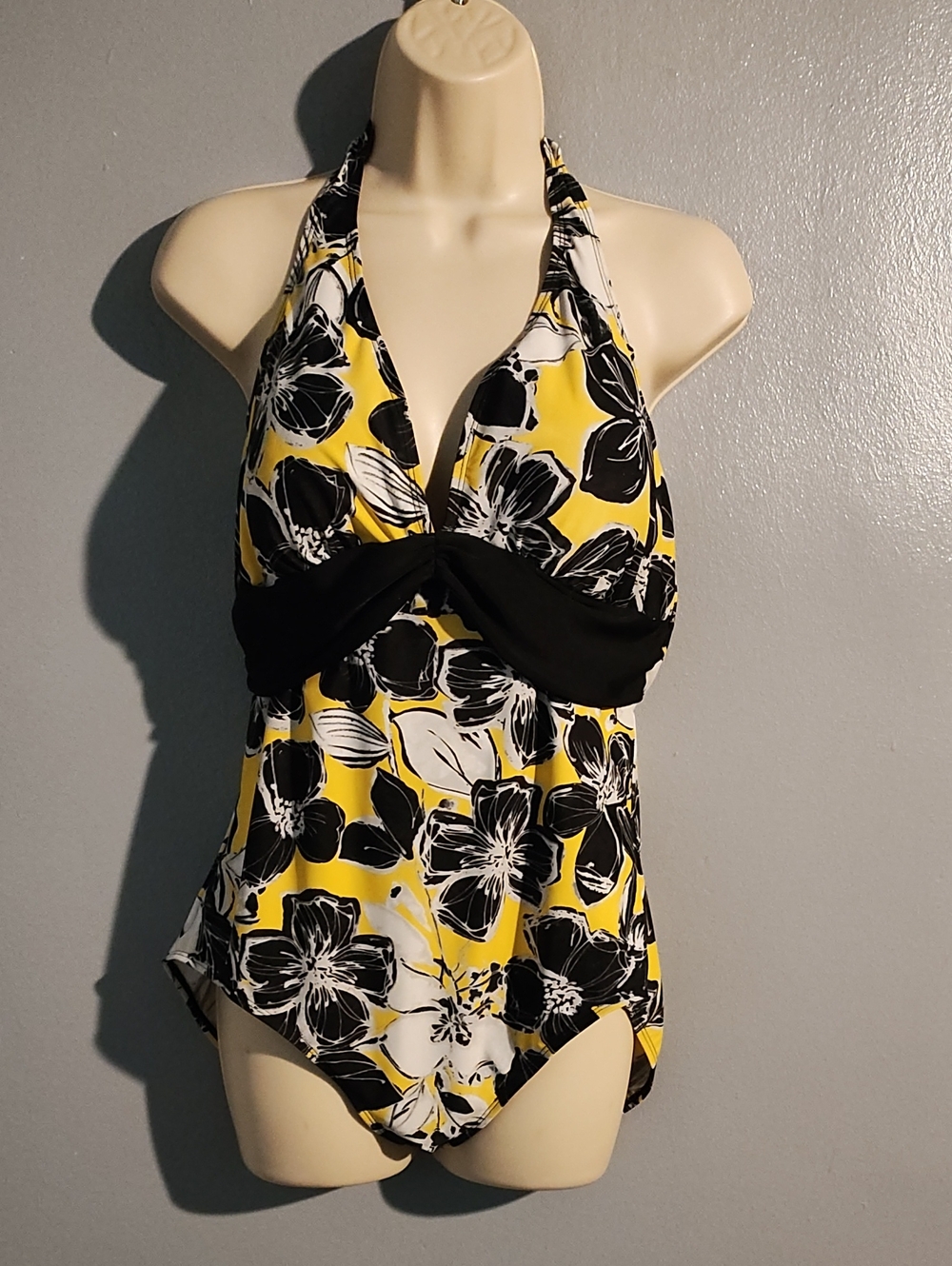 YBL Your Best Look Yellow & Black Floral Halter One-Piece Women's Swimsuit